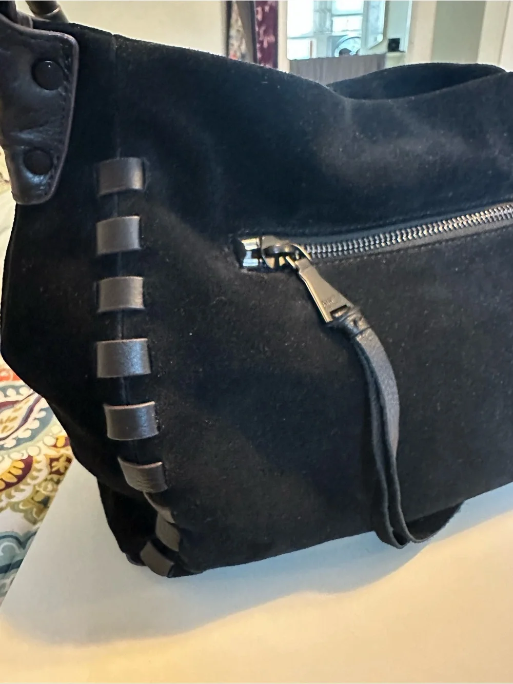 Aimee Kestenberg Zen Hobo Black Suede & Leather Handbag